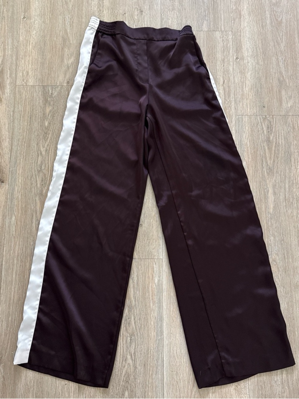 MNG Mando Brown Wide Leg Track Pants with White Side Stripe - XS